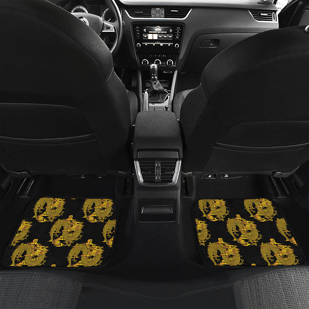 Black And Gold Dragon Pattern Print Front and Back Car Floor Mats