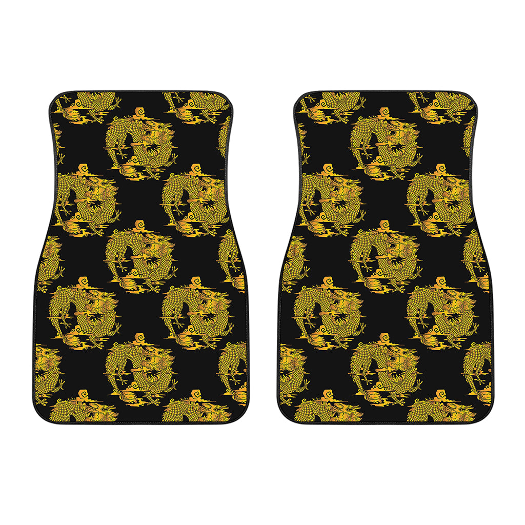 Black And Gold Dragon Pattern Print Front Car Floor Mats