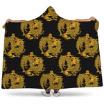 Black And Gold Dragon Pattern Print Hooded Blanket