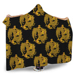 Black And Gold Dragon Pattern Print Hooded Blanket