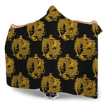 Black And Gold Dragon Pattern Print Hooded Blanket