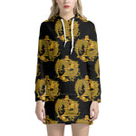 Black And Gold Dragon Pattern Print Hoodie Dress