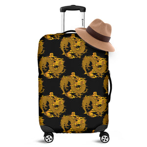 Black And Gold Dragon Pattern Print Luggage Cover