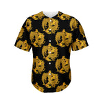 Black And Gold Dragon Pattern Print Men's Baseball Jersey