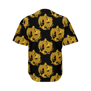 Black And Gold Dragon Pattern Print Men's Baseball Jersey