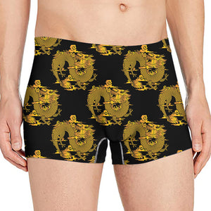 Black And Gold Dragon Pattern Print Men's Boxer Briefs