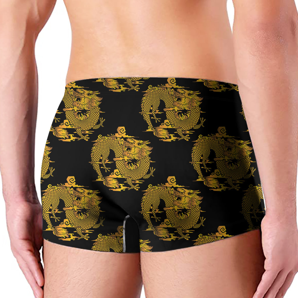 Black And Gold Dragon Pattern Print Men's Boxer Briefs