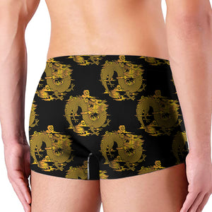 Black And Gold Dragon Pattern Print Men's Boxer Briefs