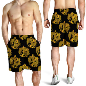 Black And Gold Dragon Pattern Print Men's Shorts