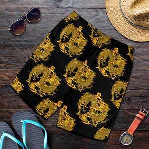 Black And Gold Dragon Pattern Print Men's Shorts