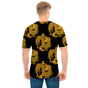 Black And Gold Dragon Pattern Print Men's T-Shirt