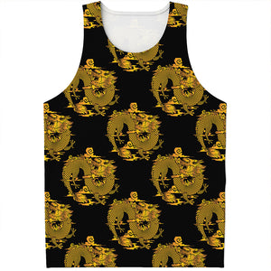 Black And Gold Dragon Pattern Print Men's Tank Top