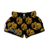 Black And Gold Dragon Pattern Print Muay Thai Boxing Shorts