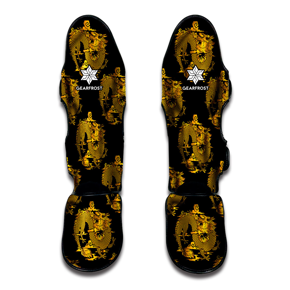 Black And Gold Dragon Pattern Print Muay Thai Shin Guard