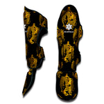 Black And Gold Dragon Pattern Print Muay Thai Shin Guard