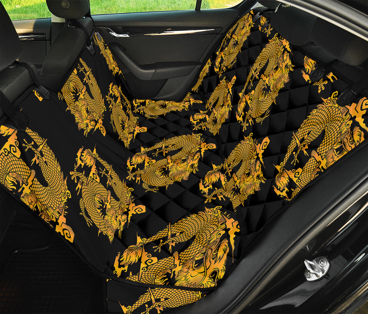 Black And Gold Dragon Pattern Print Pet Car Back Seat Cover