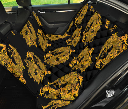 Black And Gold Dragon Pattern Print Pet Car Back Seat Cover