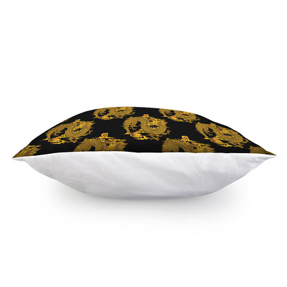 Black And Gold Dragon Pattern Print Pillow Cover