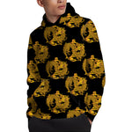 Black And Gold Dragon Pattern Print Pullover Hoodie