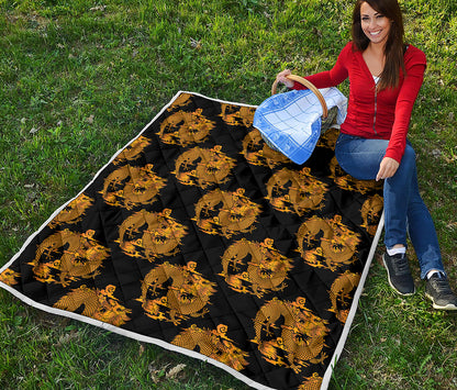 Black And Gold Dragon Pattern Print Quilt