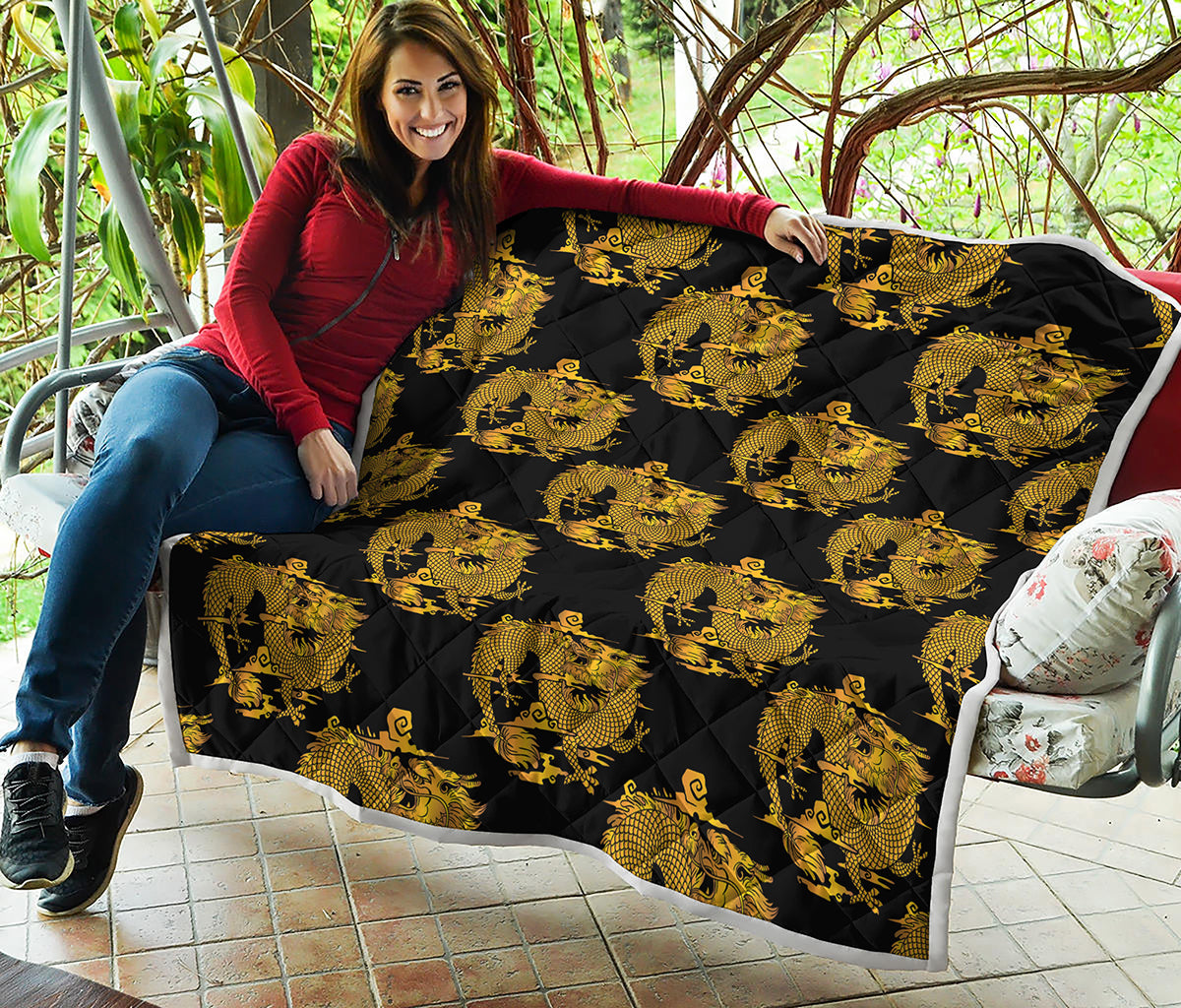 Black And Gold Dragon Pattern Print Quilt