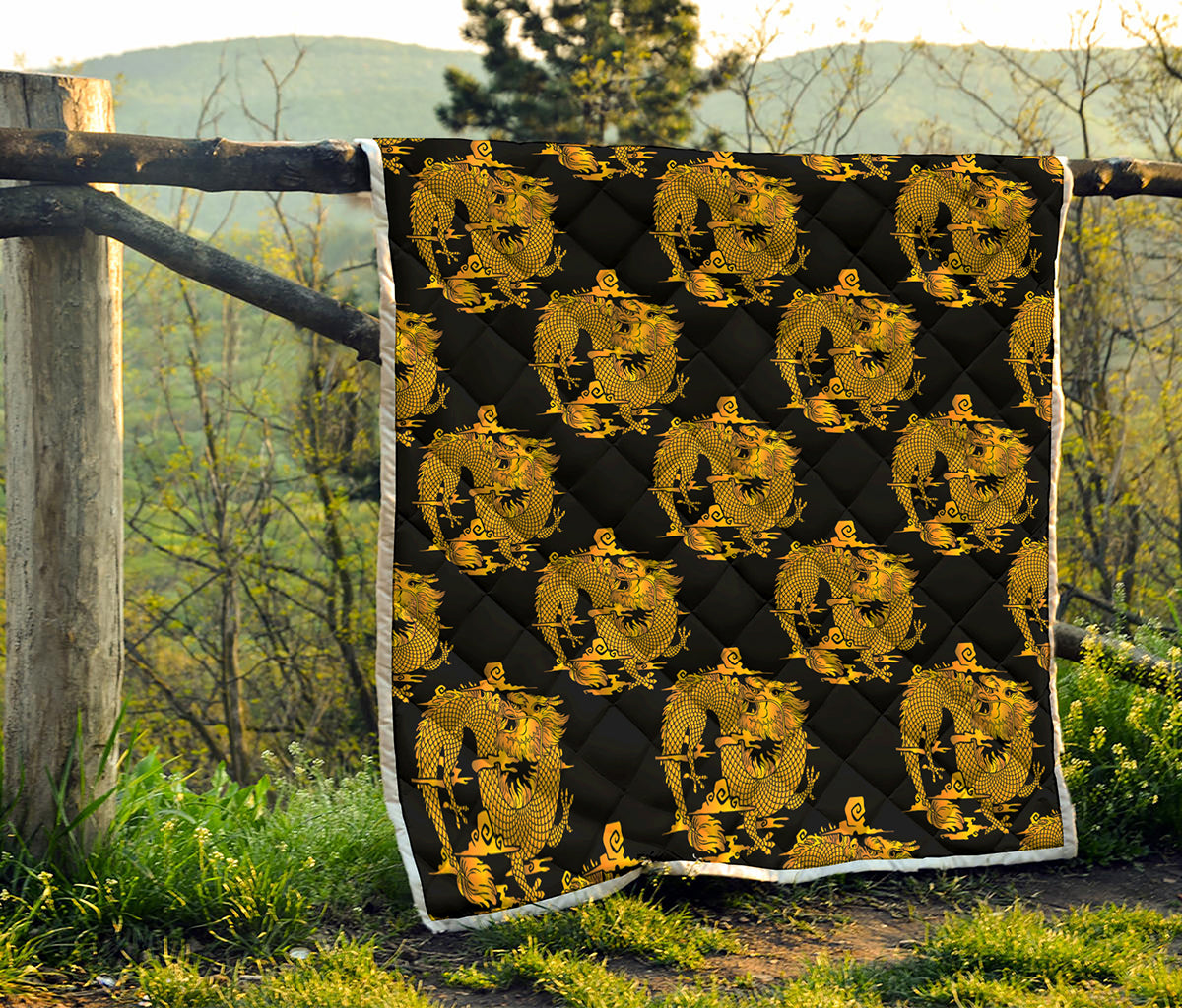 Black And Gold Dragon Pattern Print Quilt