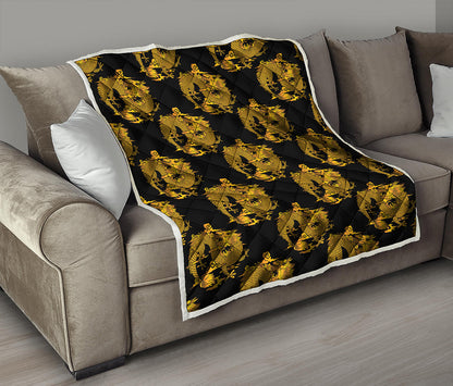 Black And Gold Dragon Pattern Print Quilt