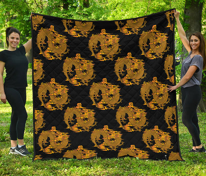 Black And Gold Dragon Pattern Print Quilt