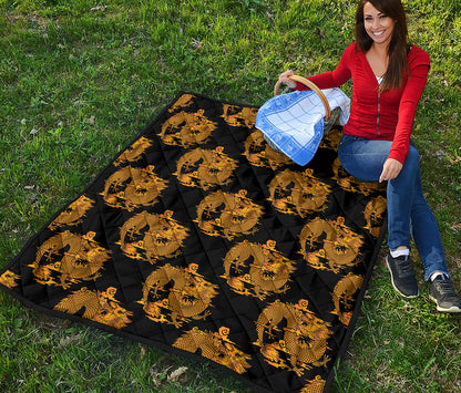 Black And Gold Dragon Pattern Print Quilt