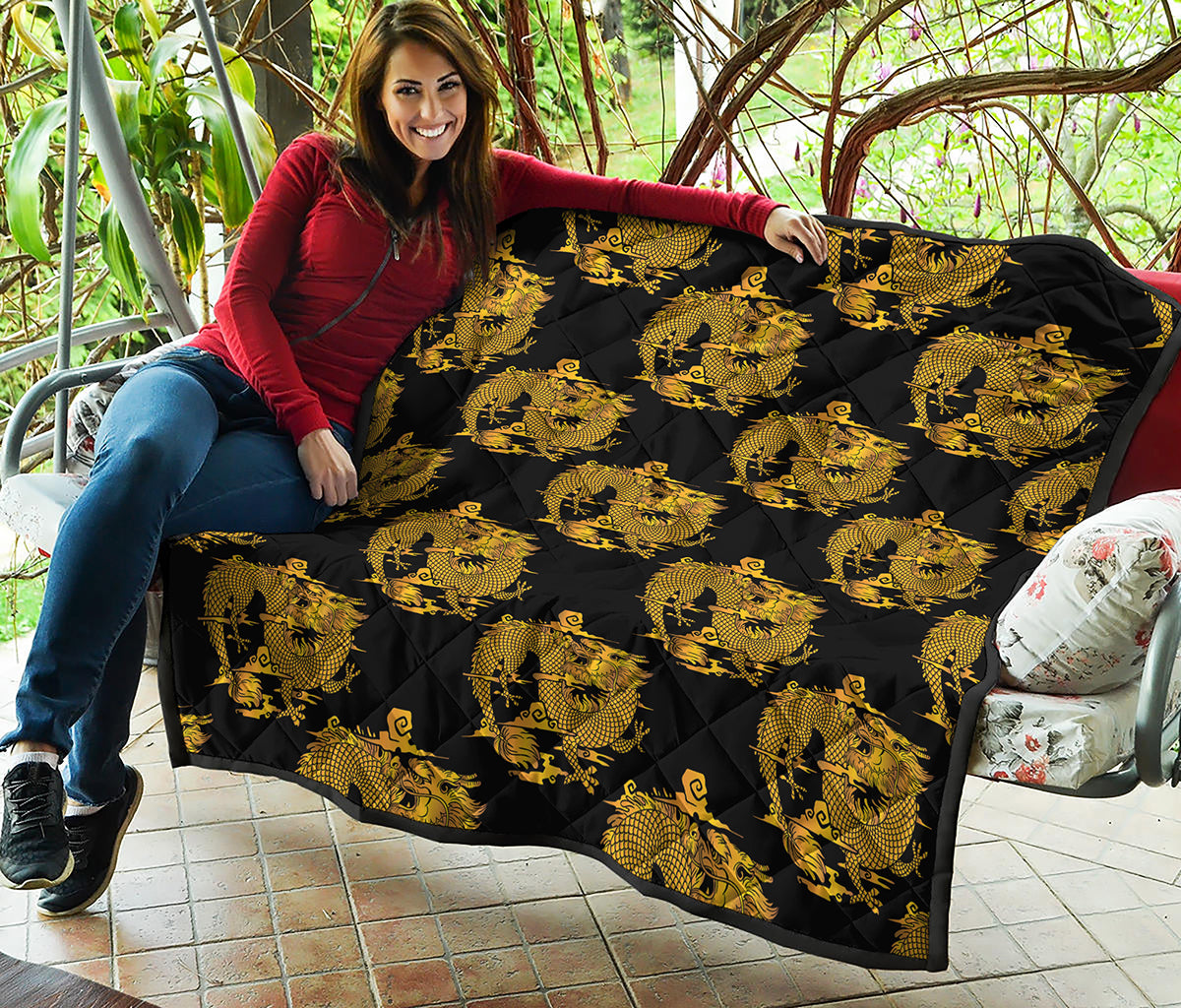 Black And Gold Dragon Pattern Print Quilt