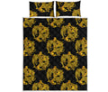 Black And Gold Dragon Pattern Print Quilt Bed Set