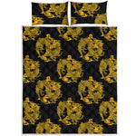 Black And Gold Dragon Pattern Print Quilt Bed Set
