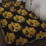 Black And Gold Dragon Pattern Print Quilt Bed Set
