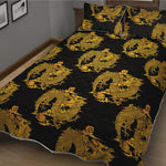 Black And Gold Dragon Pattern Print Quilt Bed Set