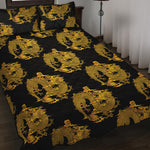 Black And Gold Dragon Pattern Print Quilt Bed Set