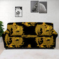Black And Gold Dragon Pattern Print Sofa Cover
