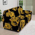 Black And Gold Dragon Pattern Print Sofa Cover