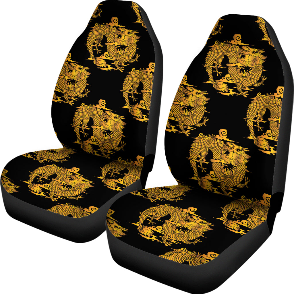 Black And Gold Dragon Pattern Print Universal Fit Car Seat Covers