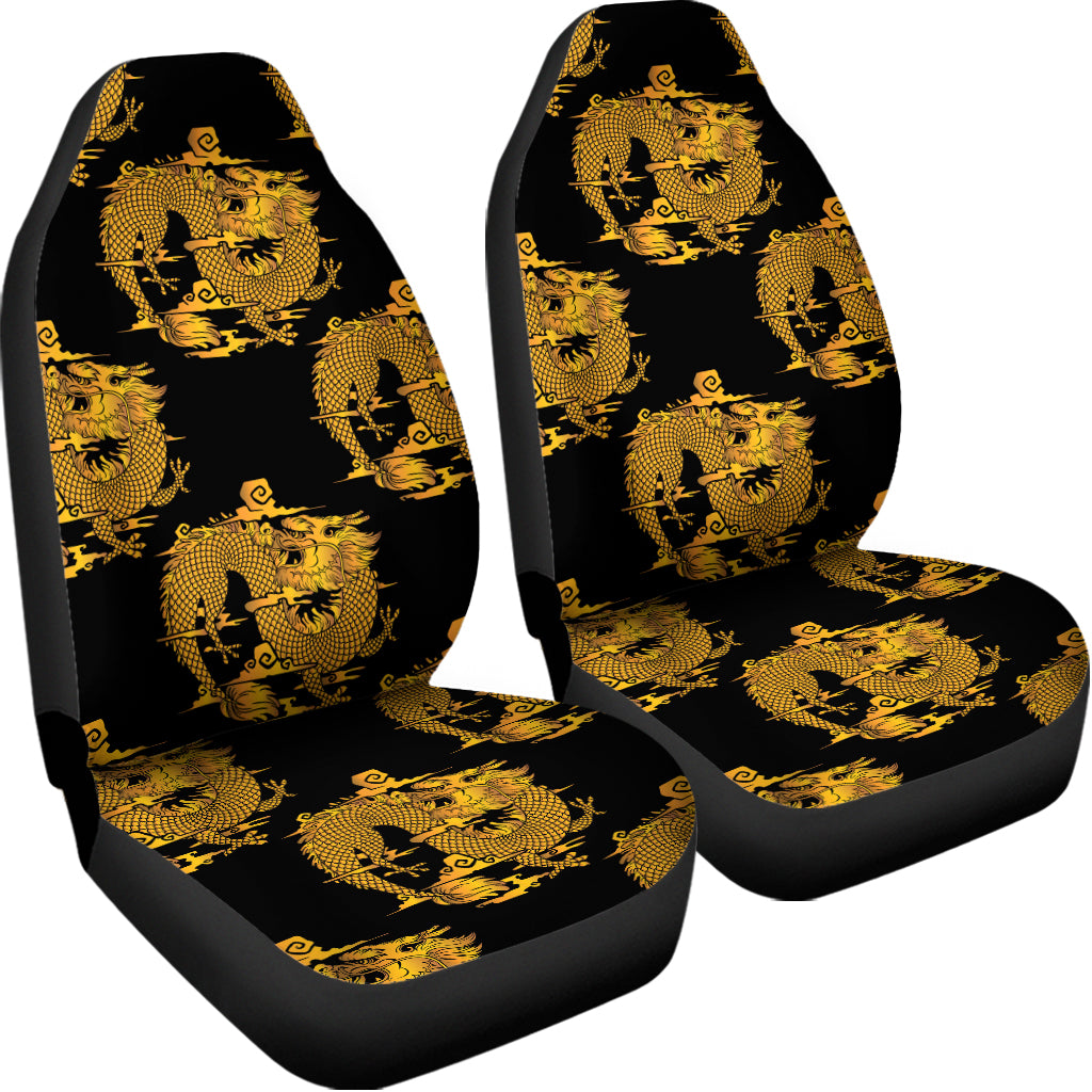 Black And Gold Dragon Pattern Print Universal Fit Car Seat Covers