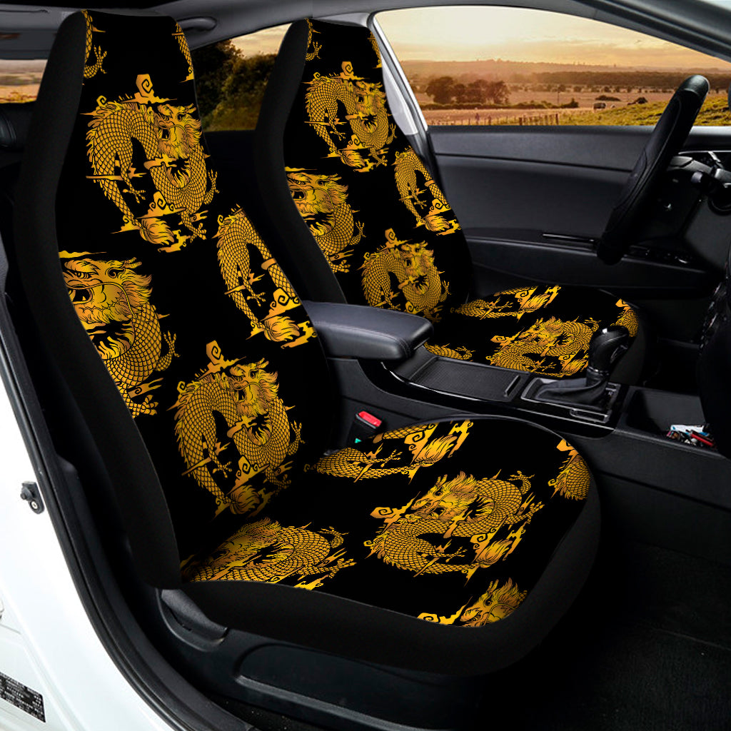 Black And Gold Dragon Pattern Print Universal Fit Car Seat Covers