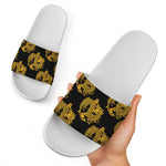 Black And Gold Dragon Pattern Print White Slide Sandals