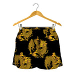 Black And Gold Dragon Pattern Print Women's Shorts