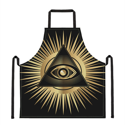 Black And Gold Eye of Providence Print Apron