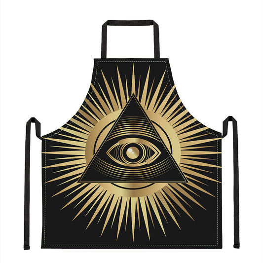 Black And Gold Eye of Providence Print Apron