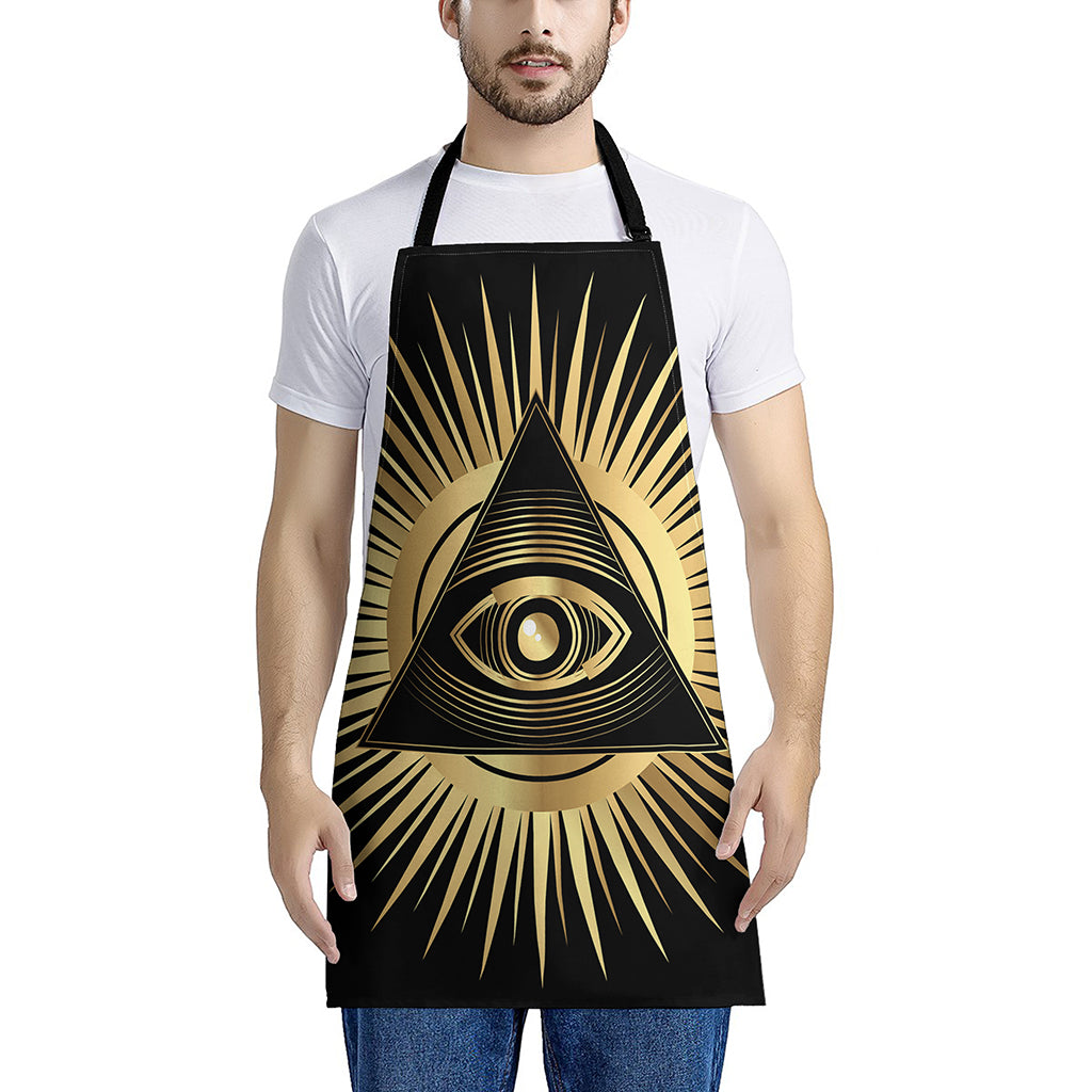 Black And Gold Eye of Providence Print Apron