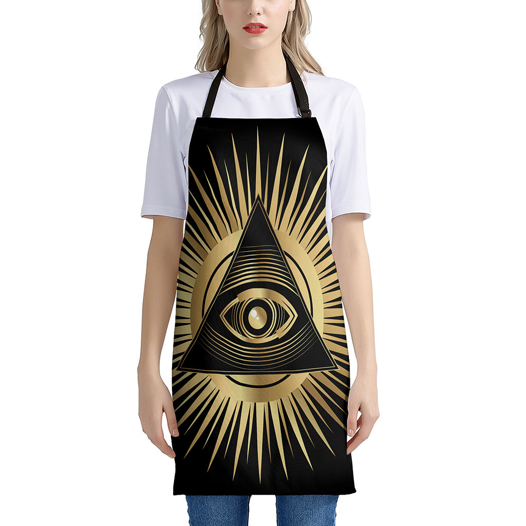 Black And Gold Eye of Providence Print Apron