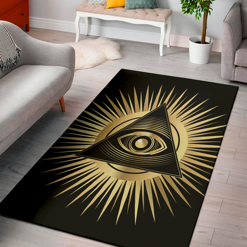 Black And Gold Eye of Providence Print Area Rug