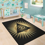 Black And Gold Eye of Providence Print Area Rug