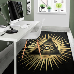 Black And Gold Eye of Providence Print Area Rug