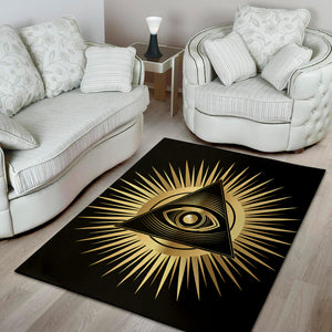 Black And Gold Eye of Providence Print Area Rug